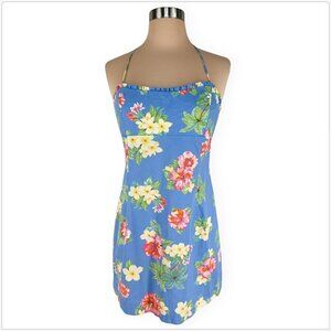 Ralph Lauren Baby Blue Pastel Floral Ruffle Trim Empire Halter Summer Dress 6